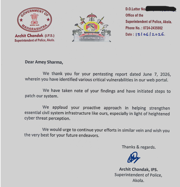 SP Akola Recognition Letter