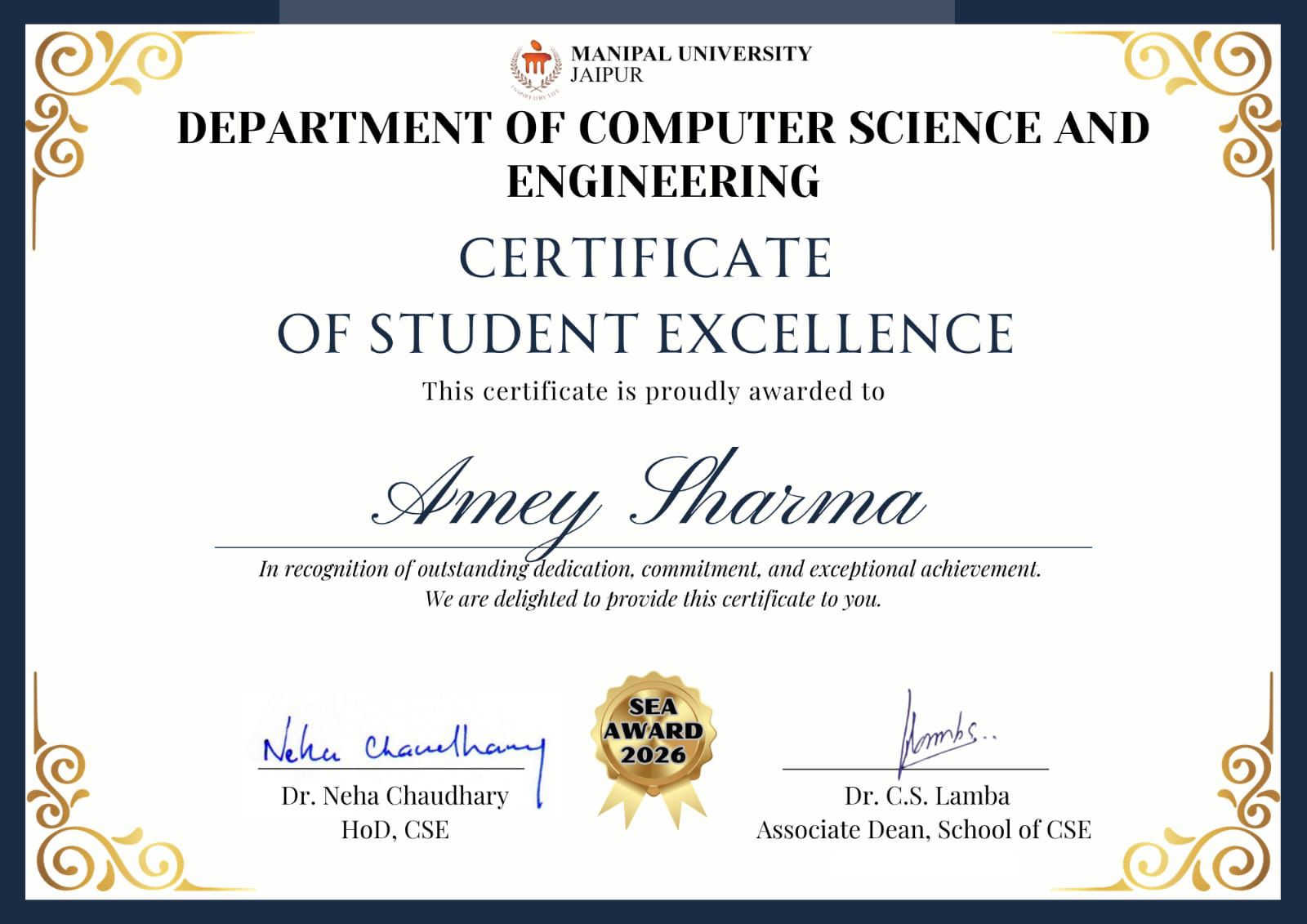 Certificate of Student Excellence